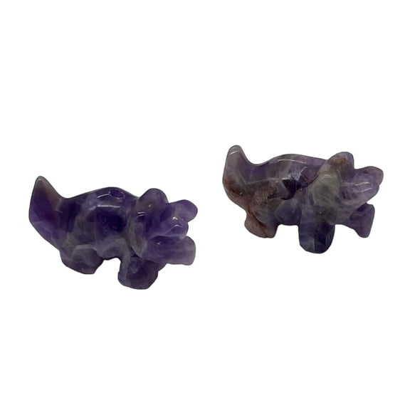Dinosaur 2 Carved Amethyst Triceratops Animal Beads | 22x11x7.5mm | Purple | 2 Beads