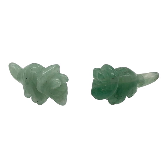 Dinosaur 2 Carved Aventurine Triceratops Animal Beads | 22x12x7.5mm | Green | 2 Beads