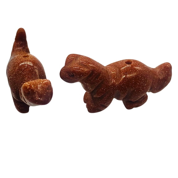 Dinosaur 2 Carved Goldstone Diplodocus Animal Beads | 25x11.5x7.5mm | Gold sparkle Red | 2 Beads