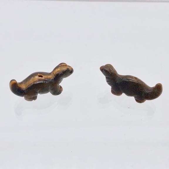 Dinosaur 2 Carved Tiger's Eye Diplodocus Animal Beads | 25x11.5x7.5mm | Golden | 2 Beads