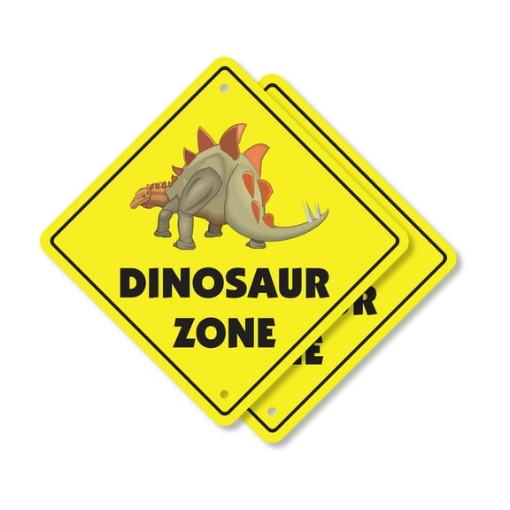Dinosaur (2 Pack) Plastic Crossing Sign - 12 Inch X 12 Inch Xing Sign Gift Prehistoric Animal Fossil Jurassic T-Rex Kid Decor Science Fun Museum Roar