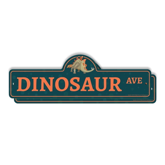 Dinosaur (2 Pack) Plastic Street Sign - 6 Inch X 18 Inch Gift Prehistoric Animal Fossil Jurassic T-Rex Kid Decor Science Fun Museum Roar