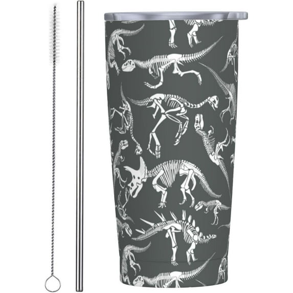 Dinosaur 20oz Insulated Stainless Steel Tumbler With Lids And Straws Stainless Steel Double Wall Vacuum Insulated Travel Coffee Mug Leak-Proof Lid & Flip Lid For Hot And Cold Drinks