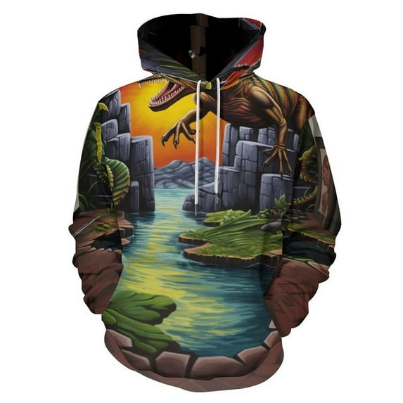Dinosaur 3D Pattern Men's Women Vintage 3D Hooded Sweatshirt - All-Season Loose Fit Streetwear