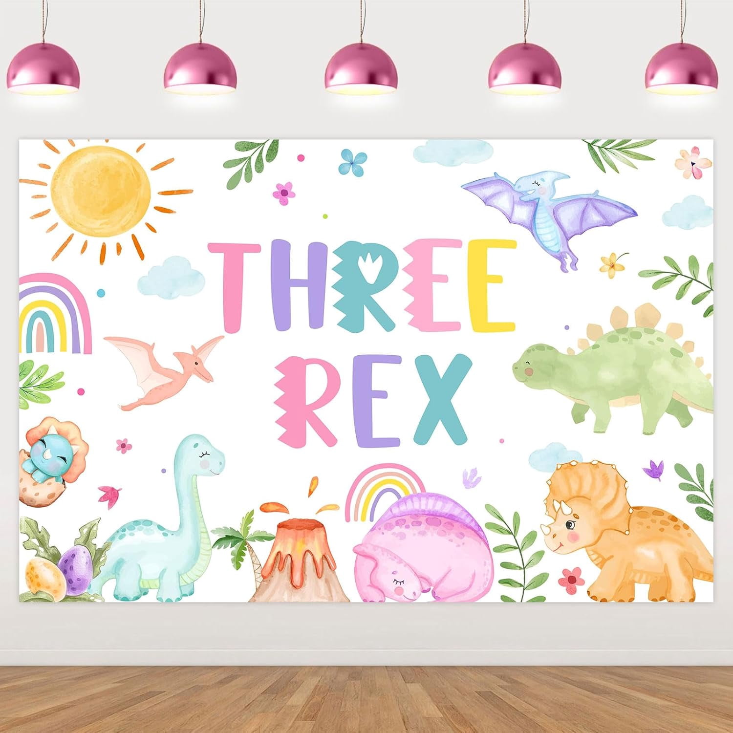 Dinosaur 3rd Birthday Photo Backdrop for Girls, Tree Rex Photography ...