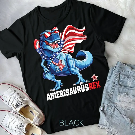 Dinosaur 4th of July Kids Boys Men Amerisaurus T Rex Funny Unisex T ...