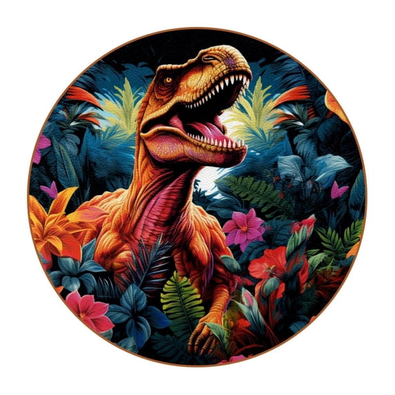 Dinosaur 6PCS Round Microfiber Leather Coasters Set, 11x11 cm/4.3x4.3 in Absorbent Drink Mats for Home, Kitchen, and Office - and Easy to Clean Table Coasters