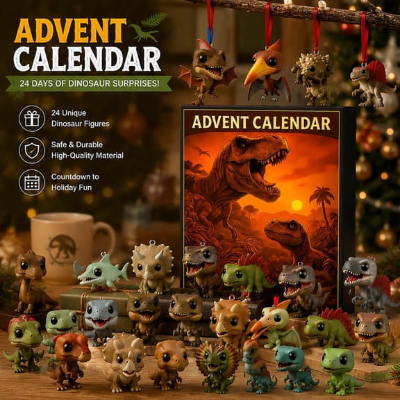 Dinosaur Advent Calendar 2026, 24-Day Christmas Countdown Calendar with 24 Mini Dinosaur Figures, Prehistoric Animal Surprise Collection for Holiday Decor, Stocking Stuffers and Dinosaur Lover Gifts