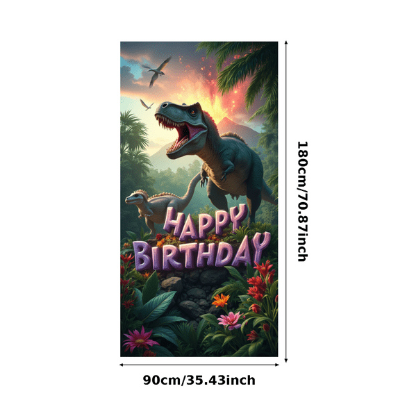 Dinosaur Adventure Banner Colorful Design Jungle Theme Roaring Dinosaur Backdrop for Kids Party Event Decoration Celebration