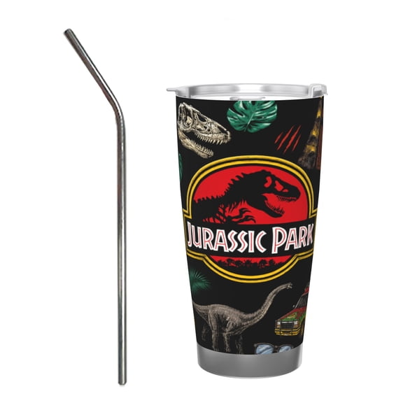 Dinosaur Adventure Park 20oz Insulated Tumbler Movie Style Dino Travel Cup with Handle Straw Leak Resistant Cup Gift for Fans with Stainless Steel Straw