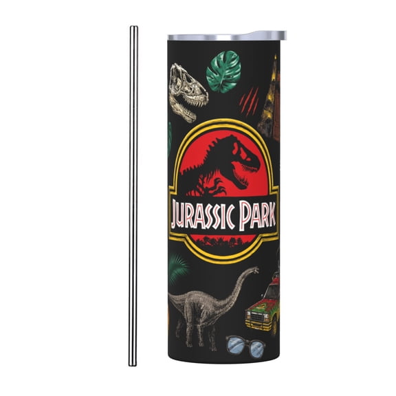 Dinosaur Adventure Park 20oz Insulated Tumbler Movie Style Dino Travel Cup with Handle Straw Leak Resistant Cup Gift for Fans with Stainless Steel Straw