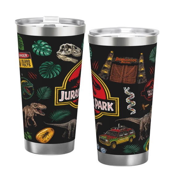 Dinosaur Adventure Park 20oz Insulated Tumbler Movie Style Dino Travel Cup with Handle Straw Leak Resistant Cup Gift for Fans with Double Silver Rim