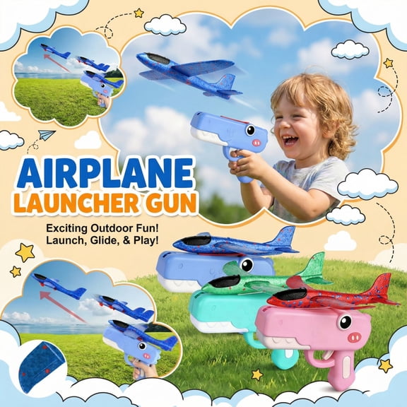 Dinosaur Airplane Launcher Toy,2026 New 2 in 1 Airplane Launcher Toys, Dinosaur Air Launcher with Foam Glider,for Backyard Park Beach Play,Blue Blue