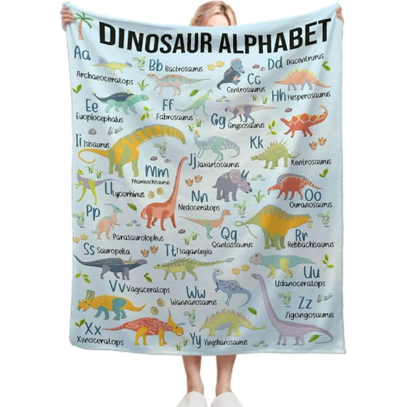 Dinosaur Alphabet Blanket Jurassic Park Blanket Educational Learning Gift for Kids Boys Dinosaur Lovers Super Soft Flannel Throw Blanket for Sofa Camping Travel Home Decor,40"x50"for Kids/Baby