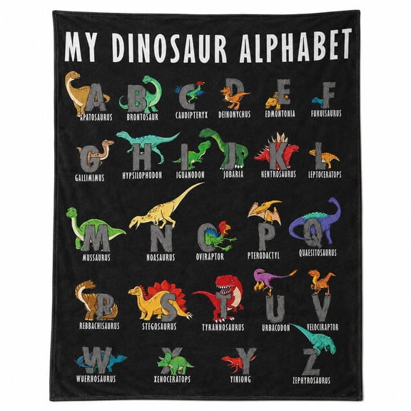 Dinosaur Alphabet Fleece Blanket, Soft 280 GSM Polyester Throw