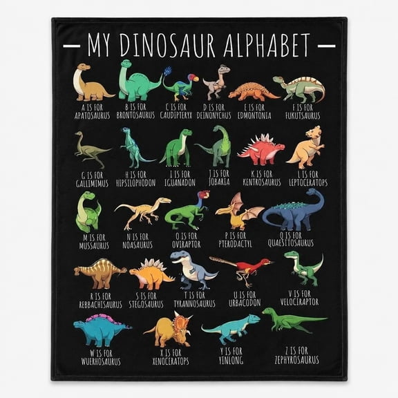 Dinosaur Alphabet Fleece Throw Blanket, Soft 280 GSM Polyester Blanket