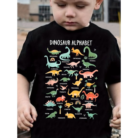 Dinosaur Alphabet Graphic T Shirt For Boys Girls Cute Educational Dino Lover Birthday Gift Unisex Short Sleeve Cotton Tee