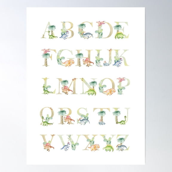 Dinosaur Alphabet Poster Wall Art, Modern Wall Decor For Living Room Bedroom, 12x18 UNFRAMED