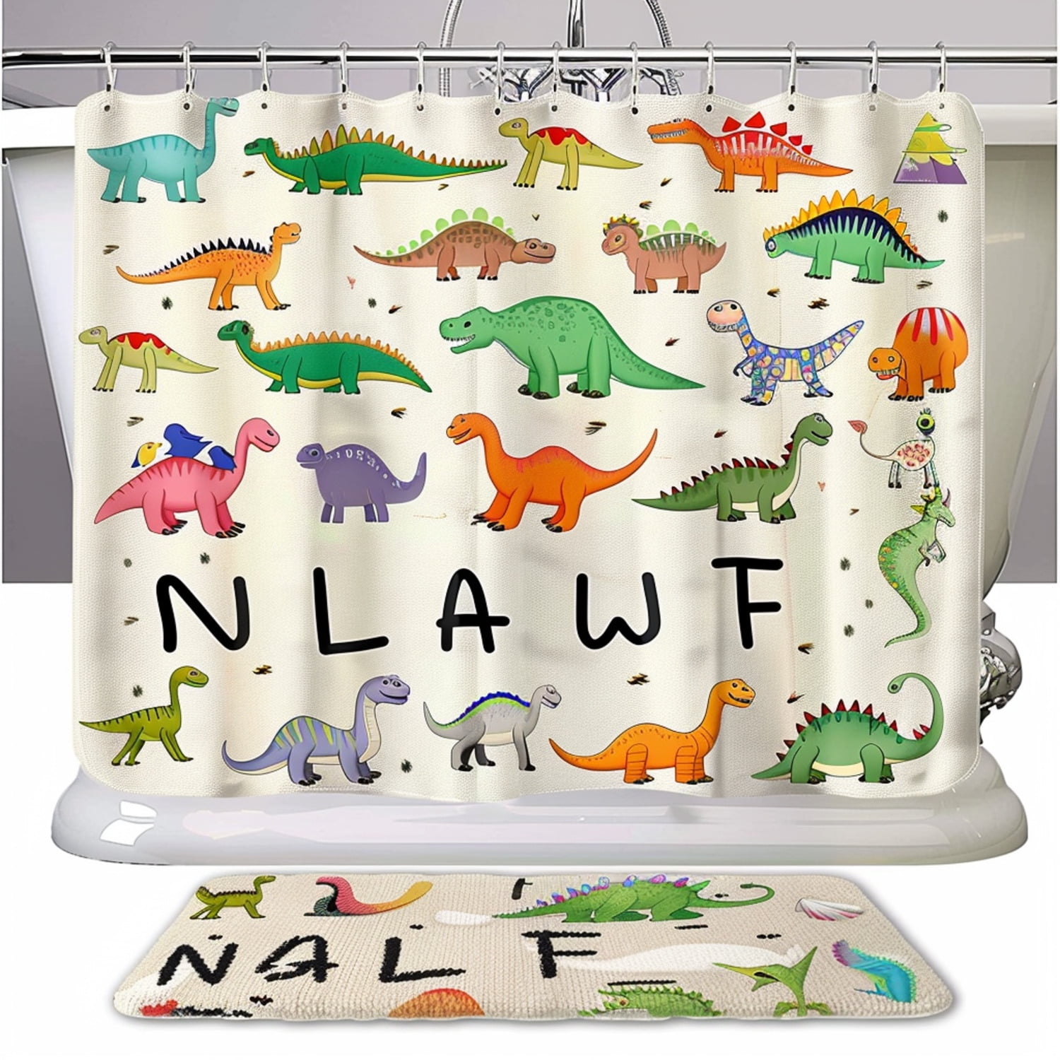 Dinosaur Alphabet Shower Curtain Set Cute Baby Dinosaurs in Pastel