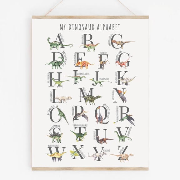 Dinosaur Alphabet Wall Art, Dinosaur A - Z Artwork, Printable Dino ABCs Poster, Boy's Decor, 02A, Unframed Paper Poster 8x10in
