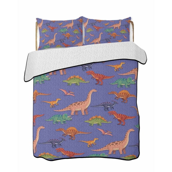 Dinosaur Animal Quilts Bedding Set California King Red Green Pink Dinosaur Abstract Purple Lightweight Quilted Bedspread 3 Piece Bed Quilt with 2 Pillow Shams All Season for Bedroom 96" x 106"
