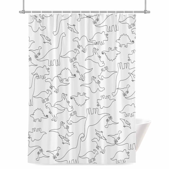 Dinosaur Animal Shower Curtain, 72" x 84", Abstract Dinosaur Sketching Side Cartoon Waterproof Bathroom Curtain Washable Shower Curtain Set with 12 Hooks