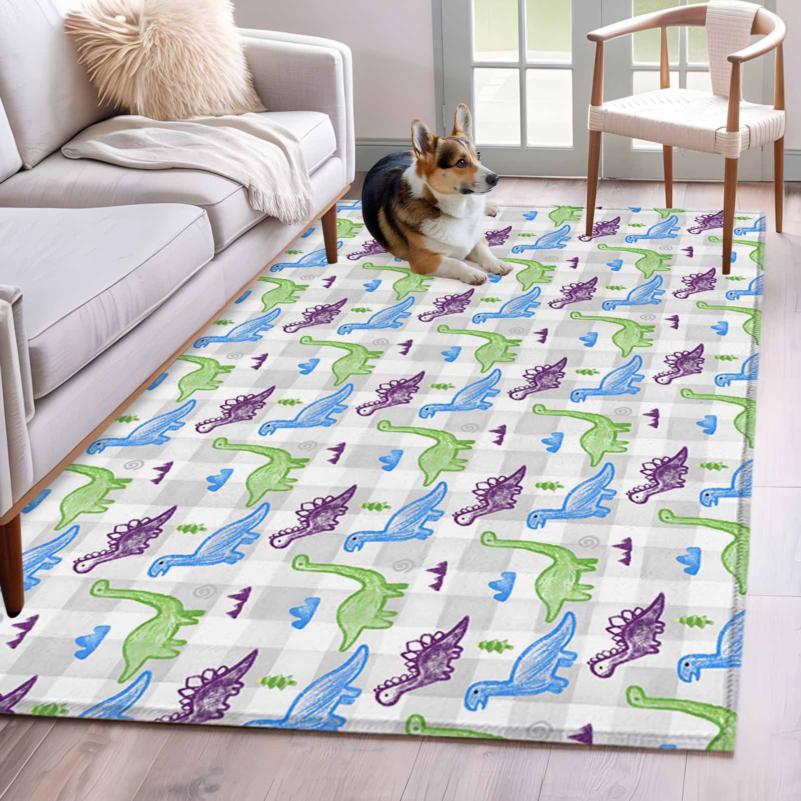 Dinosaur Area Rugs 4x6 ft Cartoon Green Blue Purple Animal Small ...