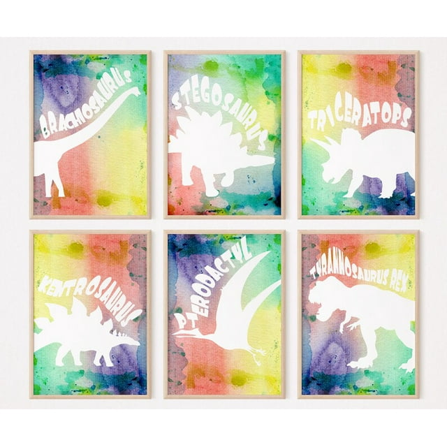 Dinosaur Art Prints, Set of 6 Designs, Kids Nursery Artwork, Above Bed