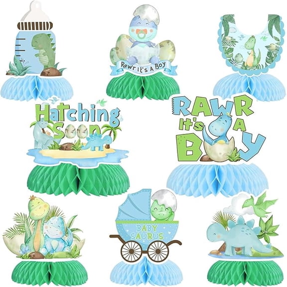 Dinosaur Baby Shower Decorations for Boy 8pcs Dinosaur Honeycomb Centerpieces Blue Green Hatching Soon Baby Shower Decor Rawr Its A Boy Dinosaur Themed Table Decor for Little Dinosaur Party