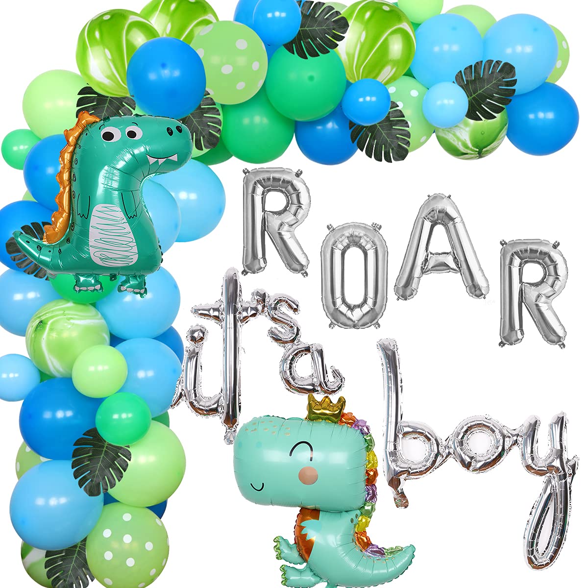 Dinosaur Baby Shower Decorations for Boy Blue Green Balloons Garland