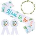 thumbnail image 1 of Dinosaur Baby Shower Decorations Pastel, Dino Mom to Be Maternity Sash Mom Dad to Be Button Pin Flower Crown Headband for Dinosaur Hatching Soon Baby Shower Gender Reveal Decorations, 1 of 3
