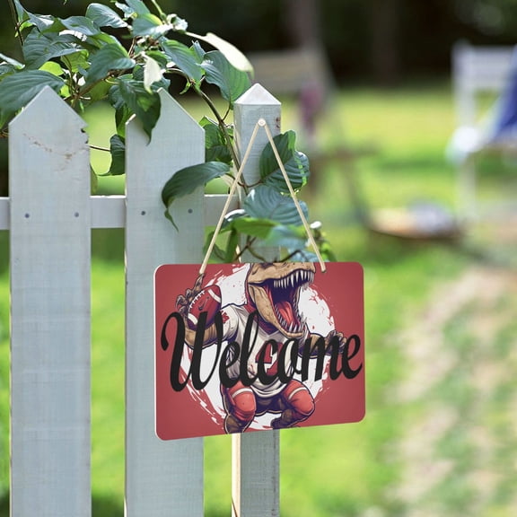 Dinosaur Baseball Welcome Sign for Front Door Porch Wreath Door Sign Home Decoration Rustic Farmhouse Style