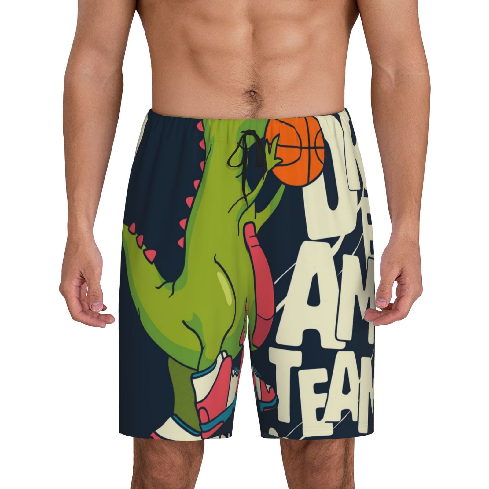 Dinosaur Basketball Player Mens Pajama Shorts, Men's Soft Lounge Sleep