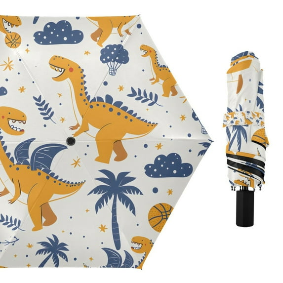 Dinosaur Basketball Tree Leaf Compact Sun Umbrella Windproof Travel Umbrellas for Rain Strong Portable UV Protection