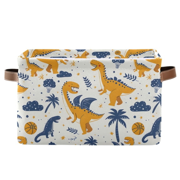 Dinosaur Basketball Tree Leaf Storage Bins with Handle Fabric Organizer Basket Foldable Box 1 Pack 14.2x10.2x8.3
