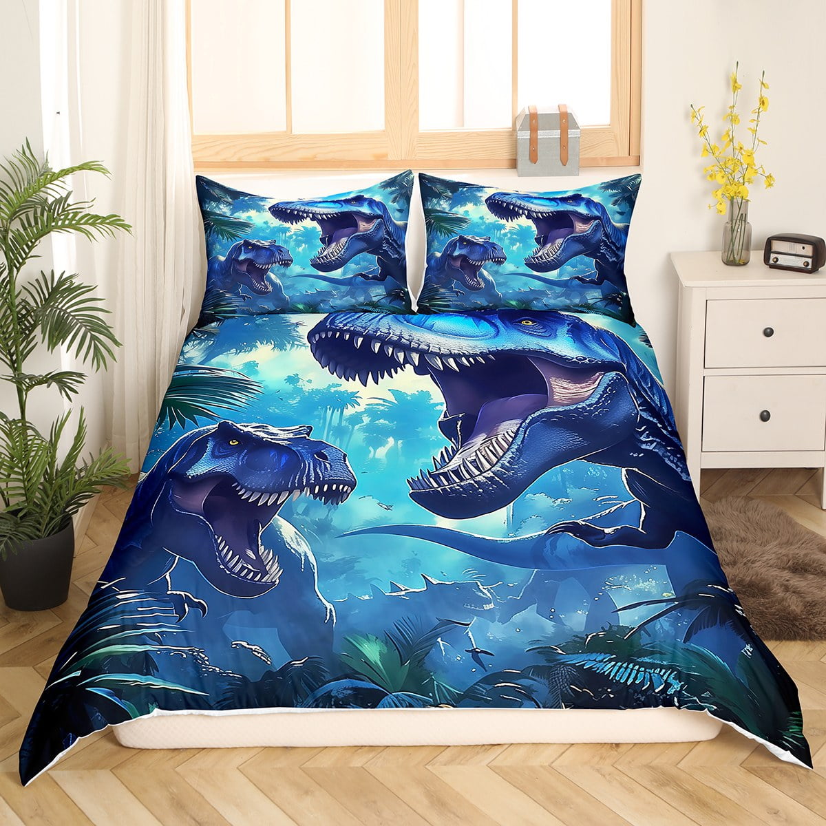 Dinosaur Bedding Set Full Size,3D Realistic Dino Duvet Cover Dinosaurios Comforter Cover for