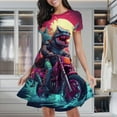 thumbnail image 1 of Dinosaur Biker In Action Women's Classic Swing Skater Dress Casual Work Party Cocktail Dresses, 1 of 6