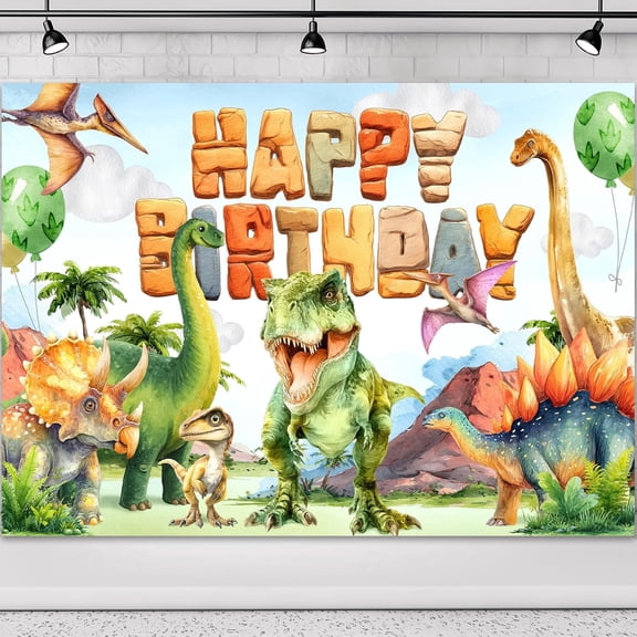 Dinosaur Birthday Backdrop Watercolor Wild Animals Birthday Photography Background for Boys Jungle Volcano Tropical Plant Birthday Party Decorations Banner Supplies Photo Booth Props