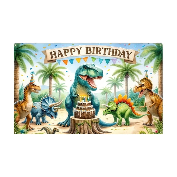 Dinosaur Birthday Banner Backdrop for Kids Decorations Prehistoric Party Supplies Happy Birthday Backdrop Dino Banner Dinosaur Decorations for Birthday Party 71X43 Inch Home Decor Happy Day!