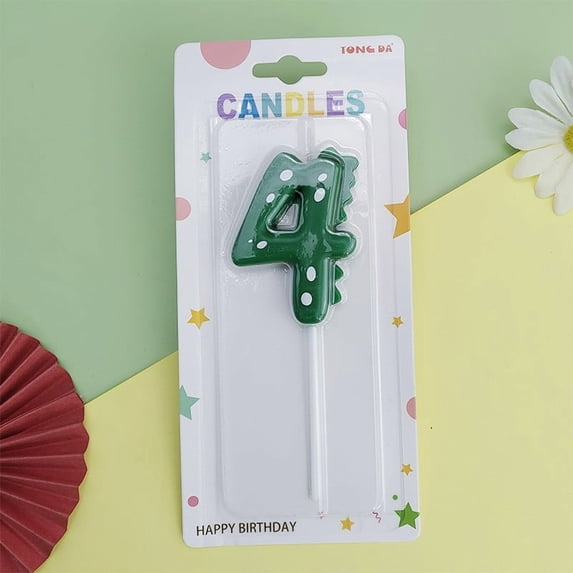 Dinosaur Birthday Number Candle 0-9 Age Celebration Cute Cartoon Cake Topper Kids Party Decoration Green Number 4