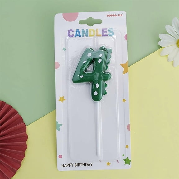Dinosaur Birthday Number Candle 0-9 Age Celebration Cute Cartoon Cake Topper Kids Party Decoration Green Number 4