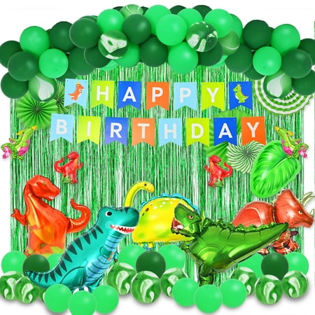 Dinosaur Birthday Party Decoration Set, Dino Balloons, Happy Birthday Banner,Backdrop, Paper Fan, for Kid's Party