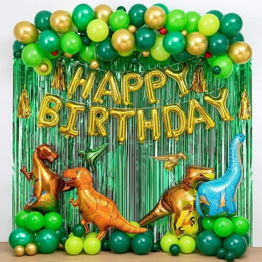 Dinosaur Birthday Party Decoration Set, Dino Balloons, Happy Birthday Banner,Backdrop, Paper Fan, for Kid's Party