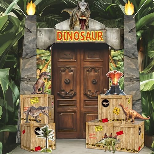 Dinosaur Birthday Party Decorations Dino Themed Door Banner Boxes Animal Park Party Porch Banner Dino Table Centerpieces Boxes Backdrop for Jungle Safari Boys Kids Photo Booth Props Favors Supplies