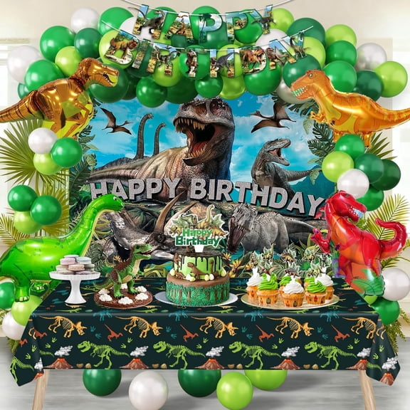 Dinosaur Themed Birthday Party Decorations,Dinosaur Kids Party Packs with Happy Birthday Banners,Dinosaur Balloons,Dinosaur Tail Cake Toppers,HaSupplies for Child