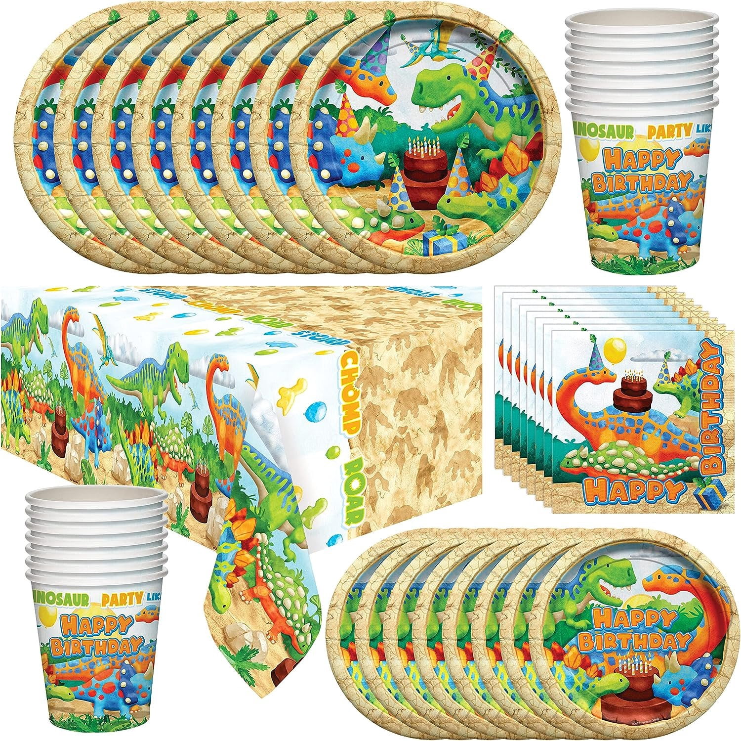 Dinosaur Birthday Party Supplies Tableware Deluxe Set for 16 Guests — free download