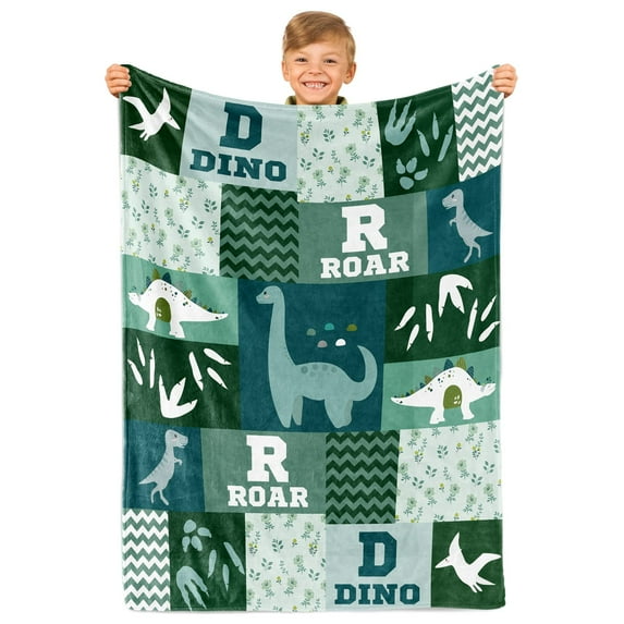 Dinosaur Blanket for Boys, Dino Roar Dinosaur Paw Prints Gift Blanket, Green Dinosaur Blanket, Gift Blanket for Boys Girls, Blanket in Living Room Bedroom, Birthday Gifts for Kids Newborns,(50"x60")