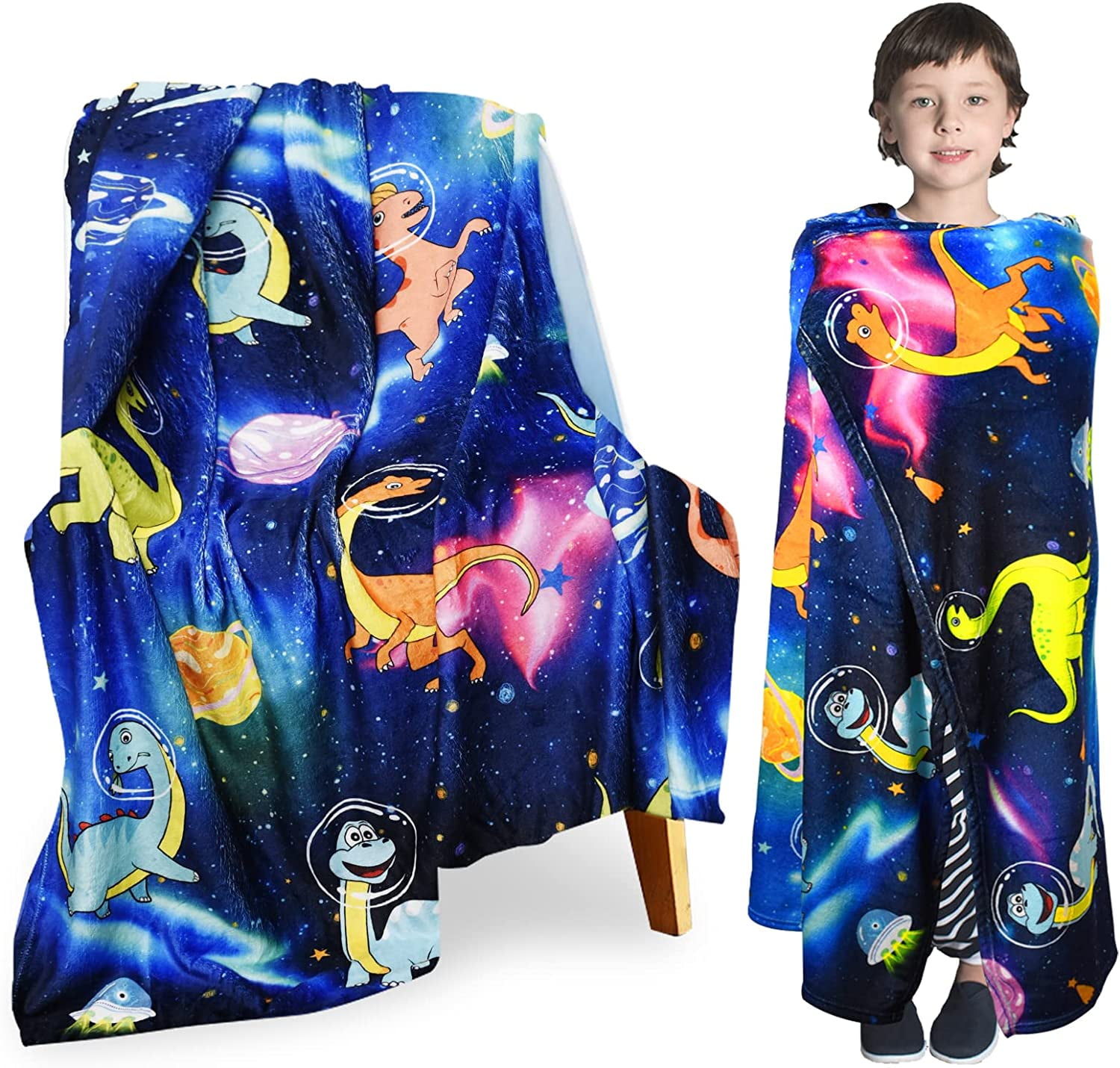 Personalized Dinosaur Fleece Blanket - Custom Name Throw For Kids, Babies & Family Gifts