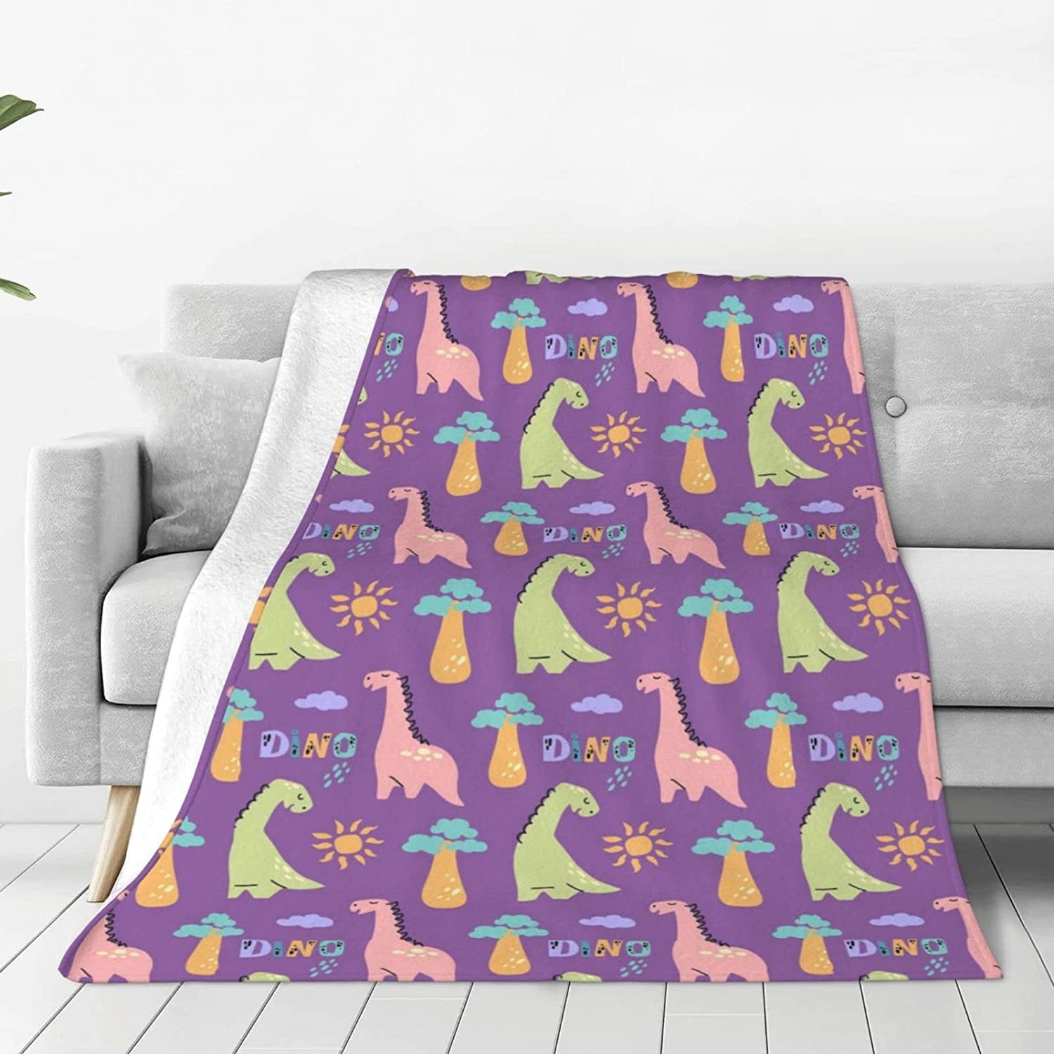 Dinosaur Blanket For Kids - 30x40 Inch Soft Flannel Throw, Cozy Plush Gift For Girls & Toddlers