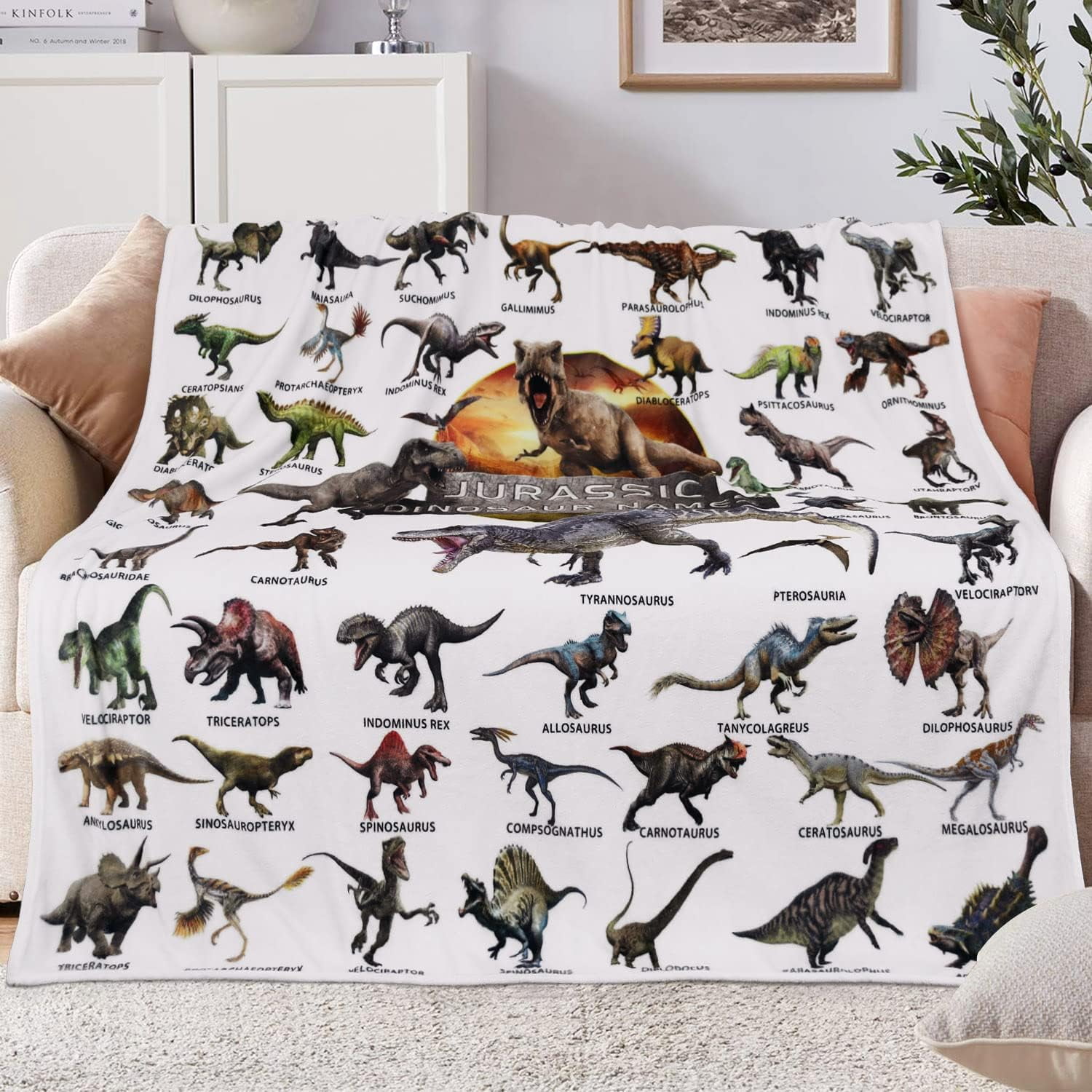 Dinosaur Blanket for Boys - Jurassic Dino Kids Teens Sofa Bed Plush Blanket, Soft Cozy Flannel Blanket Dinosaur Room Decor Gifts for Boys 50x60 Inches